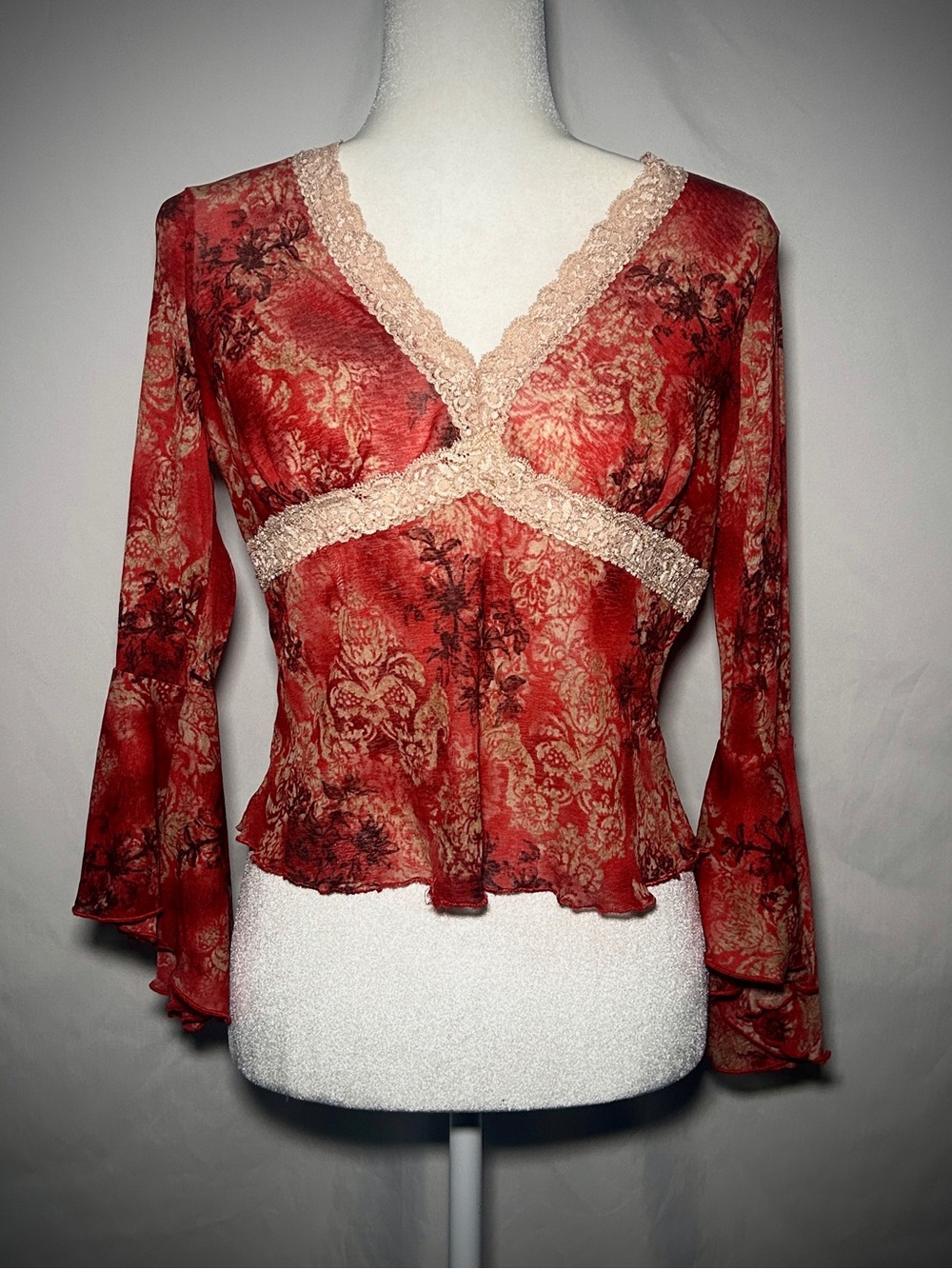 Rue21 Red Floral Lace-Trim Wrap Blouse
